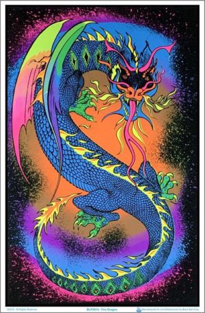Fire Dragon Flocked Velvet Blacklight Poster