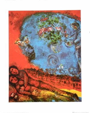 Marc Chagall - Couple of Lovers on a Red Background Art Print