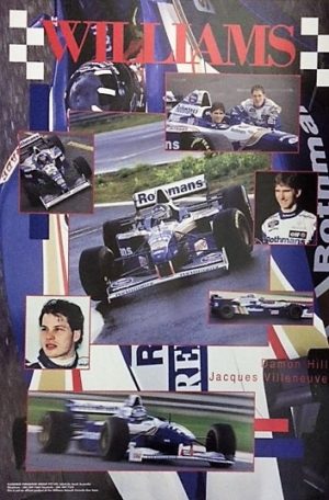 F1 Williams Damon Hill Jacques Villeneuve Car Poster (some wear)