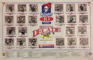 NRL Rugby League Newcastle Knights Team of the Decade 1988-1997 Sports Print (some wear)