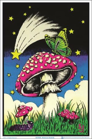 Mushroom Butterfly Flocked Velvet Blacklight Poster