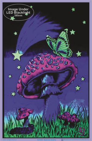 Mushroom Butterfly Flocked Velvet Blacklight Poster - Image 2