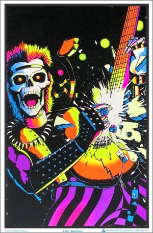 Skull Rocks Guitarist Flocked Velvet Blacklight Poster