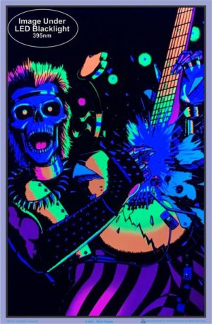 Skull Rocks Guitarist Flocked Velvet Blacklight Poster - Image 2
