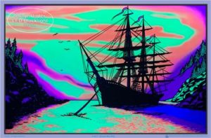 Sunset Bay Ship Flocked Velvet Blacklight Poster - Image 2