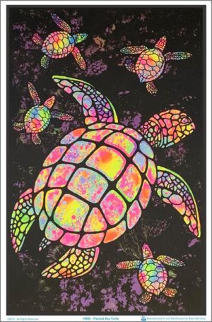 Painted Sea Turtle Flocked Velvet Blacklight Poster