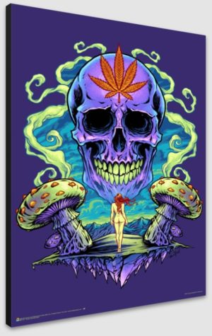 FlyLand Designs - Purple Cannabis Skull Poster - Maxi Poster 61x91.5cm Blockmounted