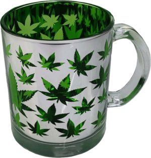 Metallic Silver Green Leaves Mug