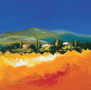 Christian Soto - Landscape I Orange & Blue 3 Houses