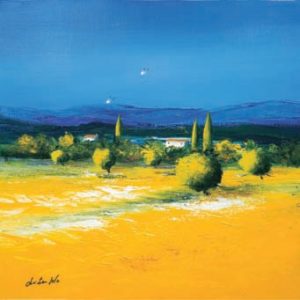 Christian Soto - Landscape IV Yellow & Blue 2 Houses Art Print