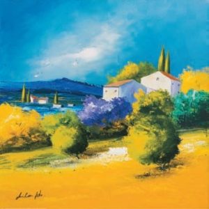 Christian Soto - Landscape II Yellow & Blue with Purple Tree Art Print