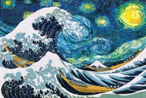 The Great Wave on a Starry Night Poster
