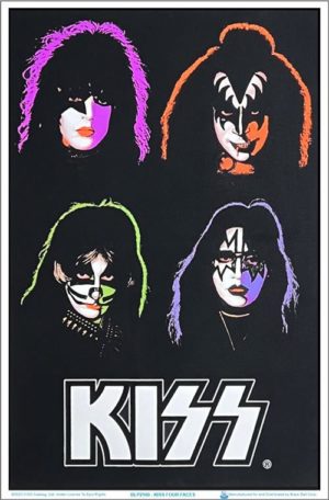 Kiss Four Faces Flocked Velvet Blacklight Poster