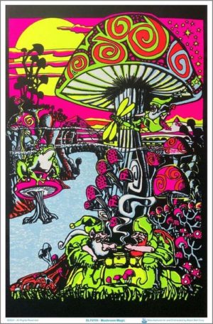 Mushroom Magic Flocked Velvet Blacklight Poster