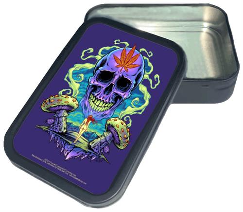 FlyLand Designs - Purple Cannabis Skull Large Stash Tin - Image 2