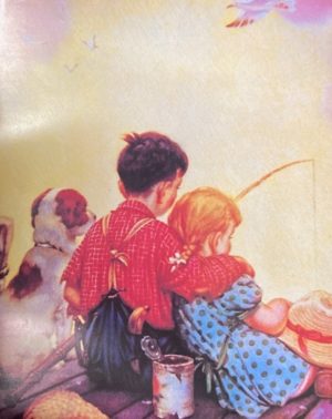 Children Fishing with Dog Mini Poster