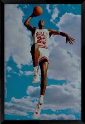 Basketball Michael Jordan Sky Framed in Black Poster Print