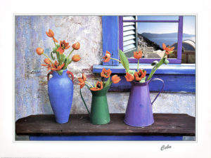 Cebo - Greek Window Greece Coloured Vases Mini Poster