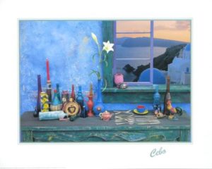 Cebo - Greek Window Greece Rooster Mini Poster