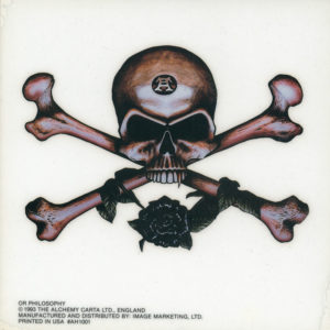 Alchemy  - Or Philosophy Skull and Crossbones and Black Rose Vintage Static Sticker 1993