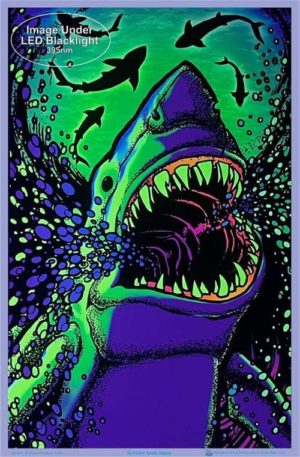 Shark Attack Flocked Velvet Blacklight Poster - Image 2