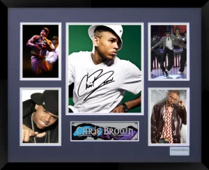 Chris Brown Double Matted Photo Collage In A Black Frame