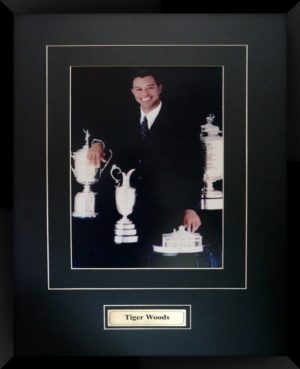 Tiger Woods Golf Trophies Matted And Framed Photo
