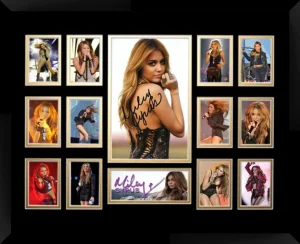 Miley Cyrus Double Matted Photo Collage In A Black Frame
