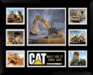 Caterpillar Equipment Double Matted Photo Collage In A Black Frame