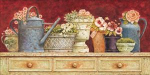 Eric Barjot - Vintage Dresser With Watering Can And Flowers Art Print