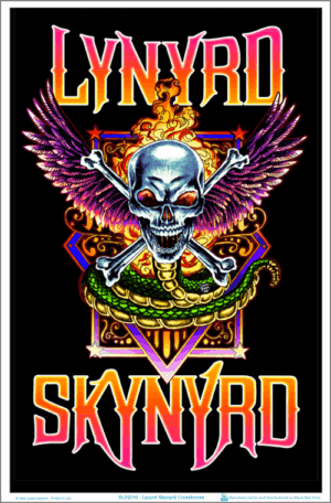 Lynyrd Skynyrd Crossbones Flocked Velvet Blacklight Poster