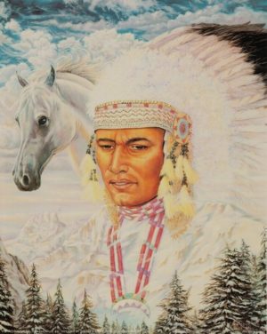 Jonnie Kostoff - Native American Chief And Horse Mini Poster