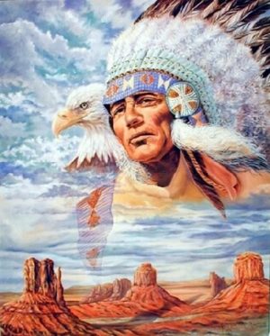 Jonnie Kostoff - Native American Chief And Eagle Mini Poster