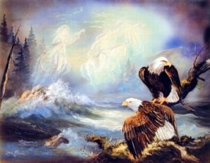 Gina Femrite - Eagles And Native American Spirit Riders Mini Poster